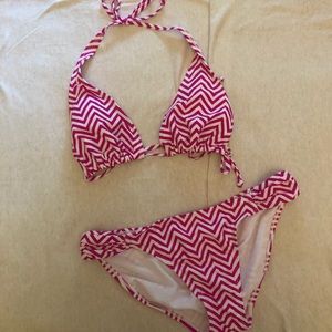 Hot pink and white chevron bikini
